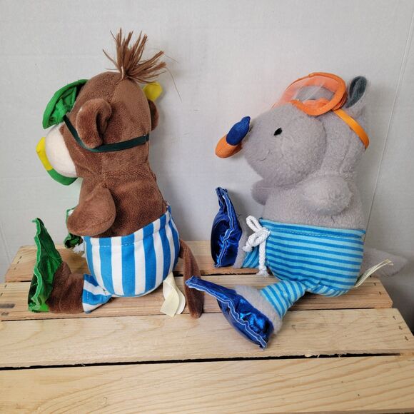 2 Pc Snorkeling Plush Buddies Monkey & Hippo - Picture 5 of 9